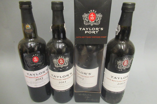 Four bottles of Taylor's LBV port, comprising 1 boxed 2003, 1 2013, 1 2007 and 1 2011