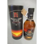 One bottle Highland Park 12 year old single malt whisky, tube