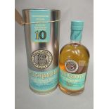 One bottle Bruichladdich 10yr old Islay single malt whisky, tin tube