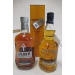 Three bottles of whisky, comprising 10yr old boxed Glenmorangie highland single malt, one Jura