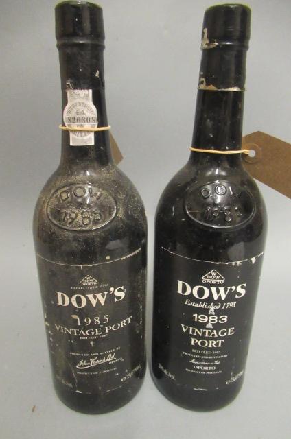 Two bottles of Dows vintage port, comprising 1 1983 and 1 1985
