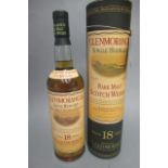 One bottle Glenmorangie 18yr old Rare Malt, single highland malt whisky, tube