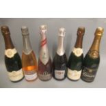 Six bottles of sparkling wine, comprising 2 bottles La Fayette champagne, 1 bottle Lanson, 1