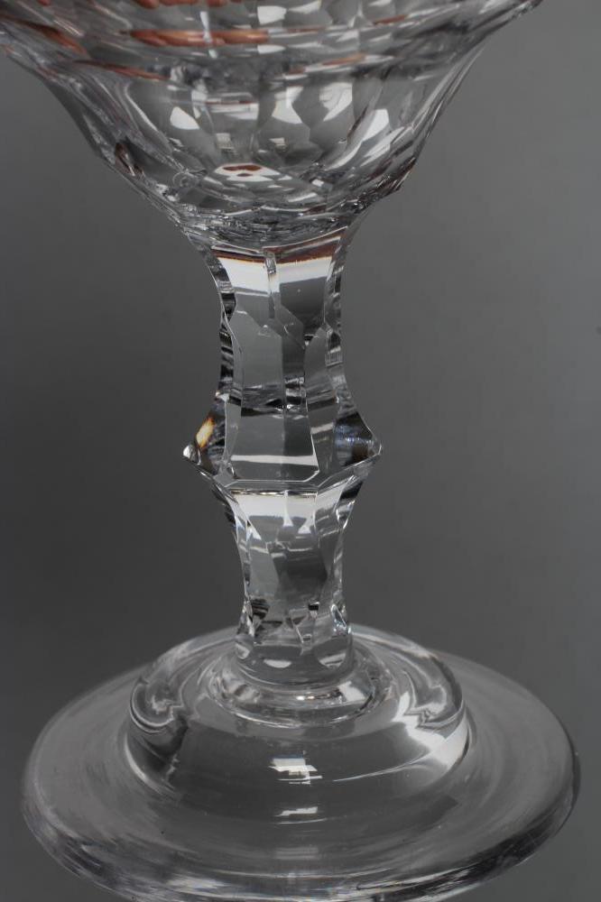 A SWEETMEAT GLASS, late 18th century, the panel cut wide ogee bowl on central knopped faceted stem - Image 3 of 4