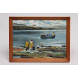 SCOTTISH SCHOOL (20th Century), Fishermen, oil on canvas, unsigned, 10" x 14", framed (Est. plus 21%