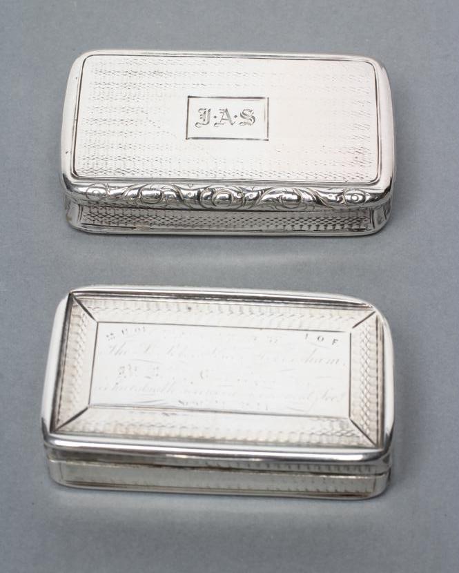 A GEORGE IV SILVER SNUFF BOX, maker Joseph Wilmore, Birmingham 1823, of plain oblong form, with