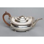 A LATE GEORGE III TEAPOT, maker Emes & Barnard, London 1818, of rounded oblong baluster form