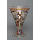 A VENETIAN GOBLET, 19th century, the conical bowl on swept foot, all-over enamelled in colours