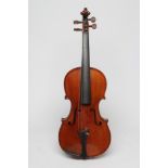A VIOLIN, the one piece back with inlaid purfling, notched sound holes, rosewood turners,
