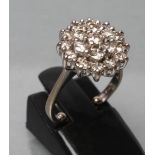 A DIAMOND CLUSTER RING, the central seven stone cluster within a border of twelve further stones,