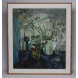 BRITISH SCHOOL (Late 20th Century), Still Life with Flowers, oil on board, unsigned, remnant of