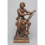 FRENCH SCHOOL (20th Century), "J. Callot en Italie 1605", bronze, unsigned, brown patination, raised