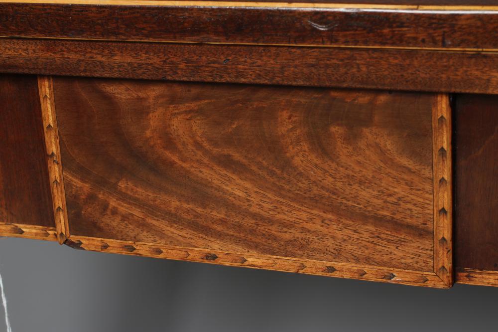 A GEORGIAN MAHOGANY FOLDING CARD TABLE, late 18th century, the canted oblong top with chequer - Image 3 of 4