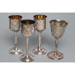 A SET OF THREE GOBLETS, maker Sterling Silverware Ltd., Sheffield 1977, the bucket bowls cast and