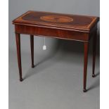 A GEORGIAN MAHOGANY FOLDING CARD TABLE, late 18th century, the moulded edged and satinwood banded