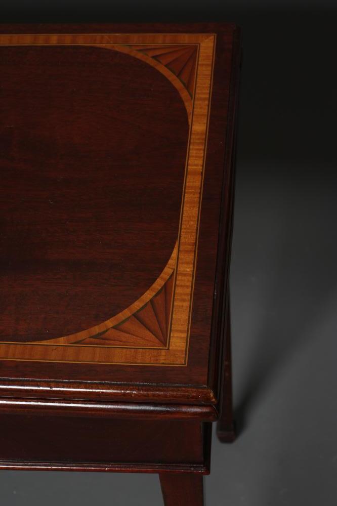 A GEORGIAN MAHOGANY FOLDING CARD TABLE, late 18th century, the moulded edged and satinwood banded - Image 3 of 4