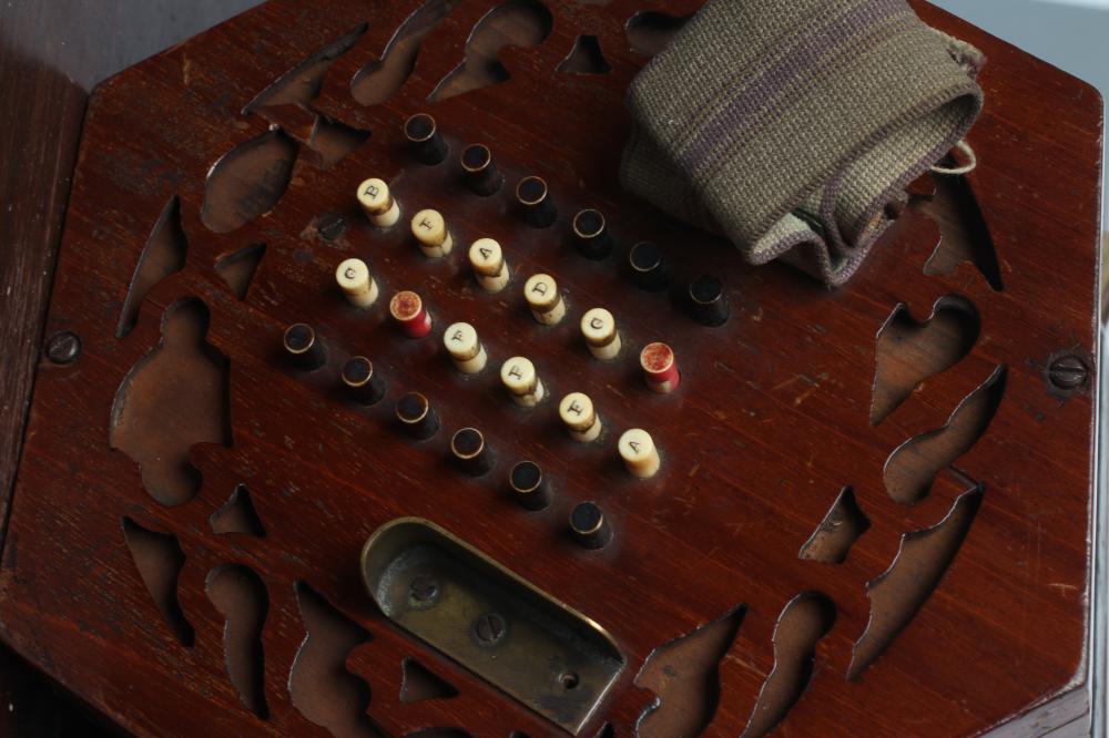 A VICTORIAN CONCERTINA by John Alfred Mills, the hexagonal ends blind fret pierced with a - Image 3 of 6