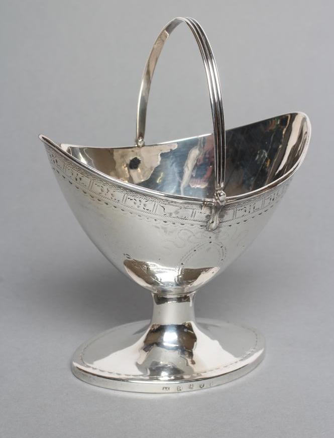 A GEORGE III SCOTTISH SUGAR BASKET, maker Alexander Spence, Edinburgh 1789, of eliptical form with