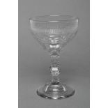 A SWEETMEAT GLASS, late 18th century, the panel cut wide ogee bowl on central knopped faceted stem