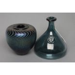 DAVID WALLACE - a peacock iridescent glass vase with swirled lines, of flared rounded conical