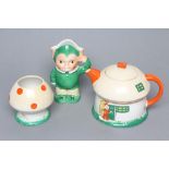 MABEL LUCIE ATTWELL FOR SHELLEY, an Art Deco pottery three piece nursery set comprising Toadstool