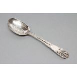 A MID VICTORIAN SERVING SPOON, maker The Barnards, London 1873, with anthemion pierced finial,