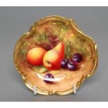 A ROYAL WORCESTER CHINA PIN TRAY, 1933, of shaped circular form, painted in colours by Harry
