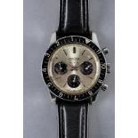 A JAEGER 4ATM PANDA CHRONOGRAPH, 1968-1971, the silvered dial with three black subsidiary dials,