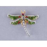 A MULTI GEM AND PLIQUE -A-JOUR DRAGONFLY BROOCH/PENDANT, maker Jonathan Lynne of Yeovil, with two