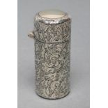 A LATE VICTORIAN SILVER SCENT BOTTLE, maker Sampson Mordan, London 1882, of plain cylindrical form