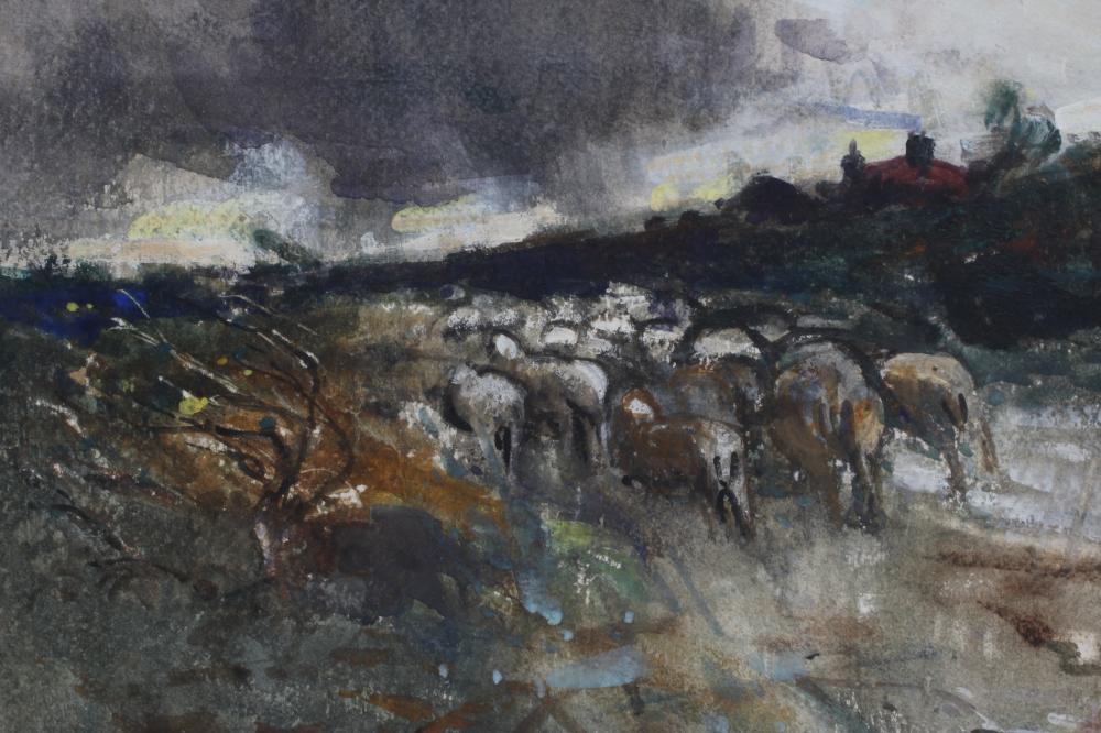 FRANK HENRY MASON R.B.A. (1876-1965), "Impending Storm", watercolour heightened with white, - Image 3 of 5