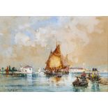 FRANK HENRY MASON R.B.A. (1876-1965), Venetian Lagoon with Fishing Boats, watercolour and pencil