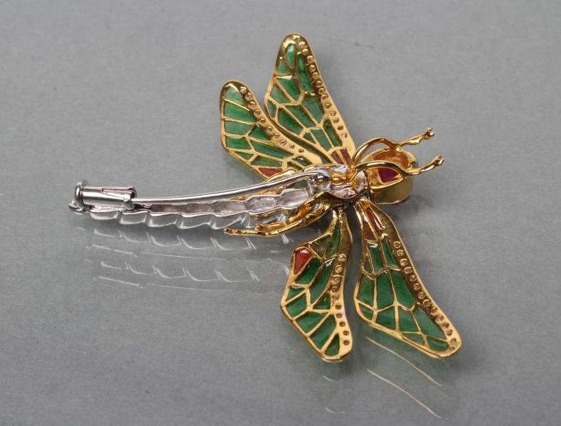 A MULTI GEM AND PLIQUE -A-JOUR DRAGONFLY BROOCH/PENDANT, maker Jonathan Lynne of Yeovil, with two - Image 4 of 4