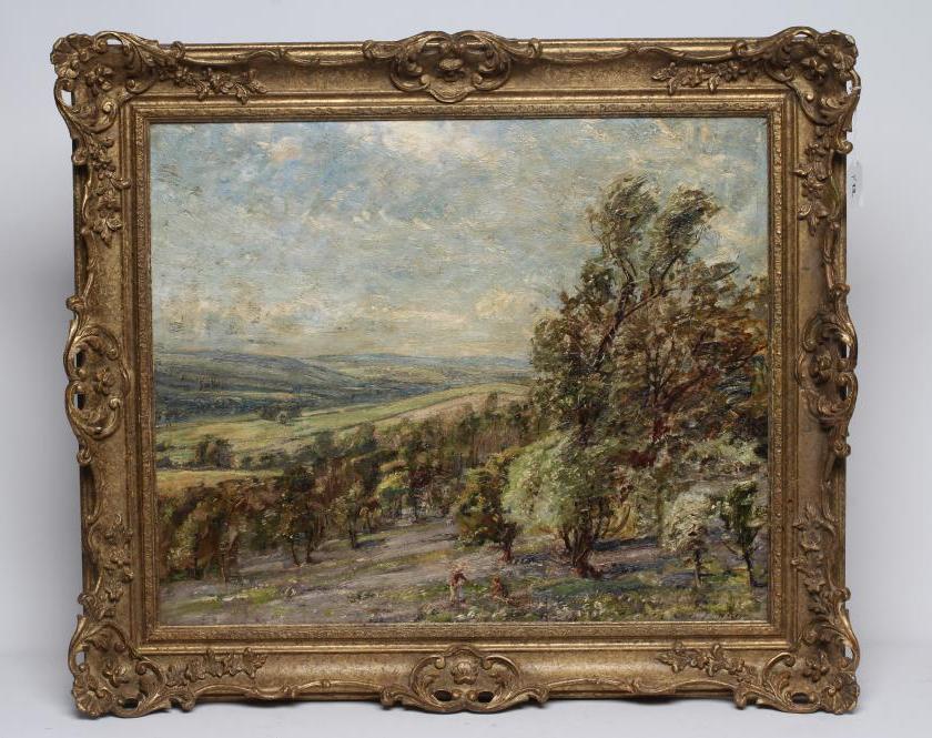 HERBERT F ROYLE (1870-1958), "Nesfield Wood Wharfedale", oil on canvas, signed, inscribed on