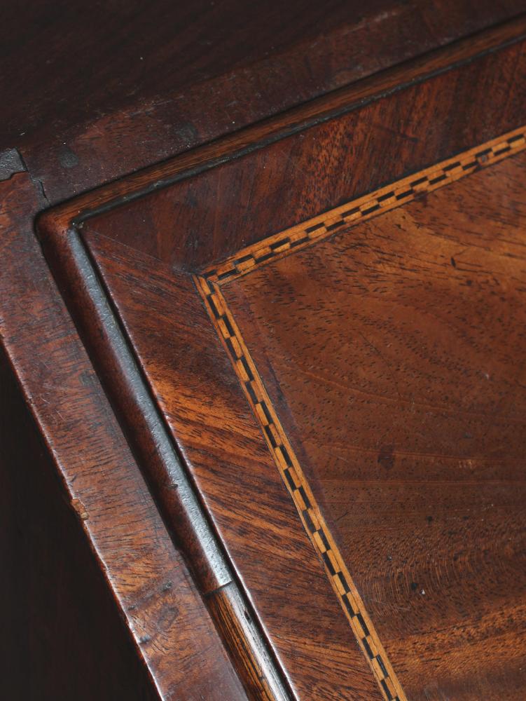 A GEORGIAN MAHOGANY BUREAU, late 18th century, the banded fallfront with parquetry stringing opening - Image 2 of 3