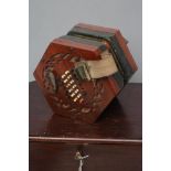 A VICTORIAN CONCERTINA by John Alfred Mills, the hexagonal ends blind fret pierced with a
