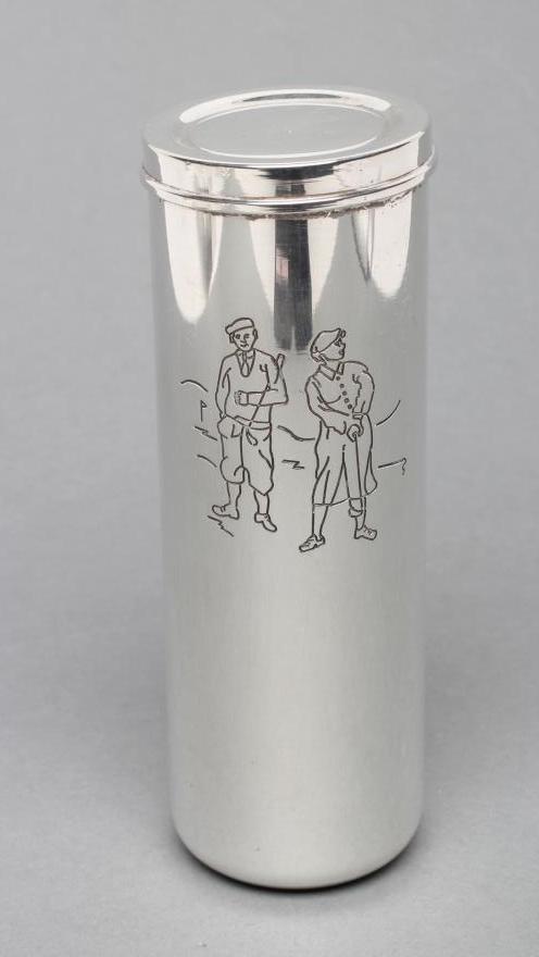 A GOLF BALL HOLDER AND COVER, maker Tiffany & Co., stamped Sterling 925, London import mark 1995, of
