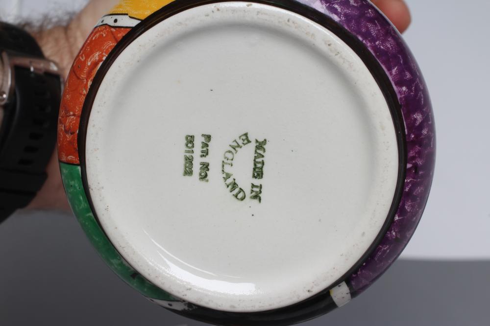 AN ART DECO WINTON POTTERY "JAZZ" COFFEE SERVICE of plain tapering cylindrical form, painted in - Image 6 of 6