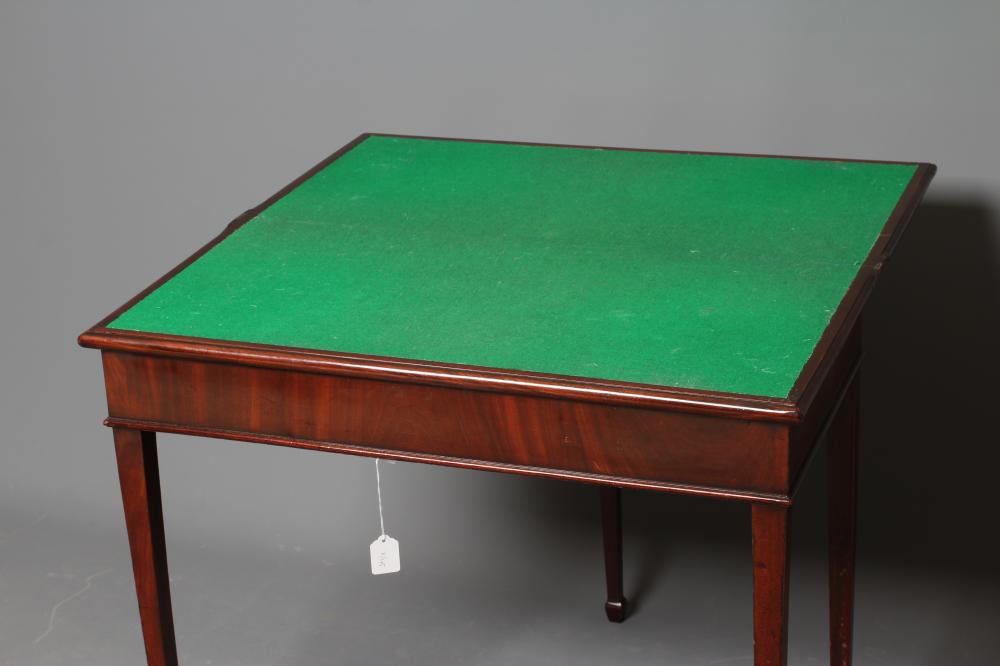 A GEORGIAN MAHOGANY FOLDING CARD TABLE, late 18th century, the moulded edged and satinwood banded - Image 4 of 4