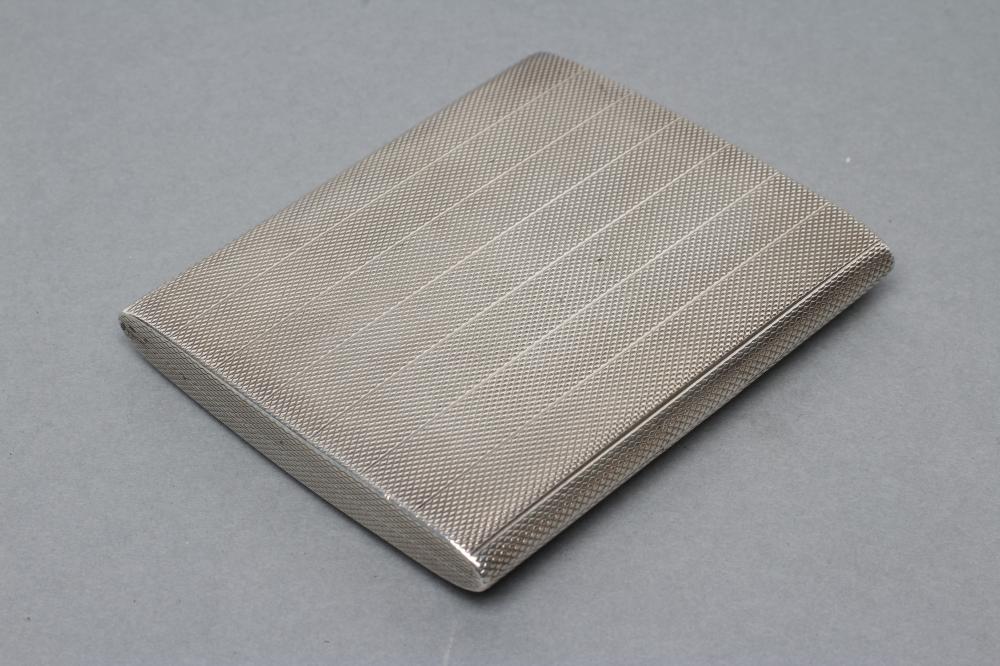 AN ART DECO SILVER CIGARETTE CASE, maker Mappin & Webb, Birmingham 1927, with engine turning and