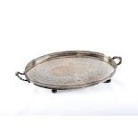 AN EDWARDIAN TRAY, maker Walker & Hall, Sheffield 1902, of oval form with arcade pierced gallery and