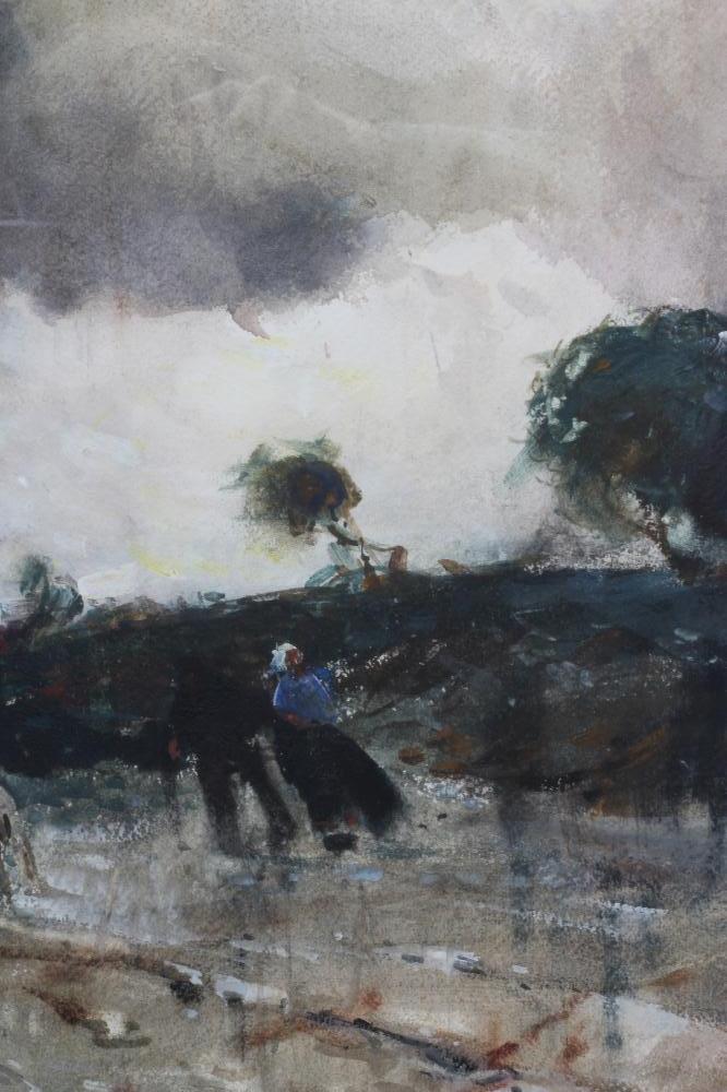 FRANK HENRY MASON R.B.A. (1876-1965), "Impending Storm", watercolour heightened with white, - Image 4 of 5