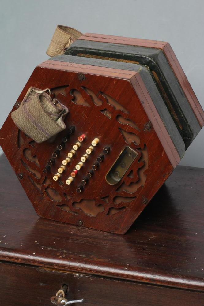 A VICTORIAN CONCERTINA by John Alfred Mills, the hexagonal ends blind fret pierced with a - Image 4 of 6