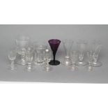 A COLLECTION OF TEN ALE FLUTES AND OTHER GLASSES, late 18th century and later, including a pair of