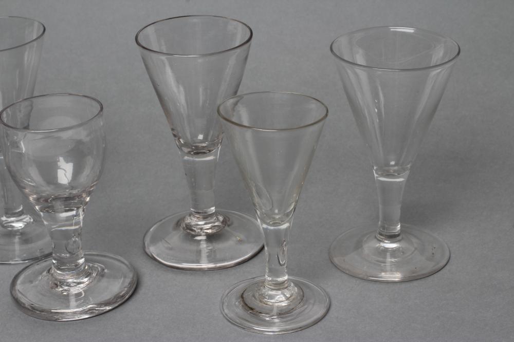 A COLLECTION OF TEN DRAM AND OTHER GLASSES, late 18th century and later, several with a folded foot, - Image 2 of 4