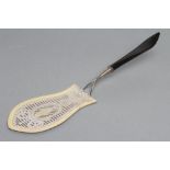 A FISH SLICE, North European, c.1834, the shaped blade with pierced arcading enclosing an oval panel