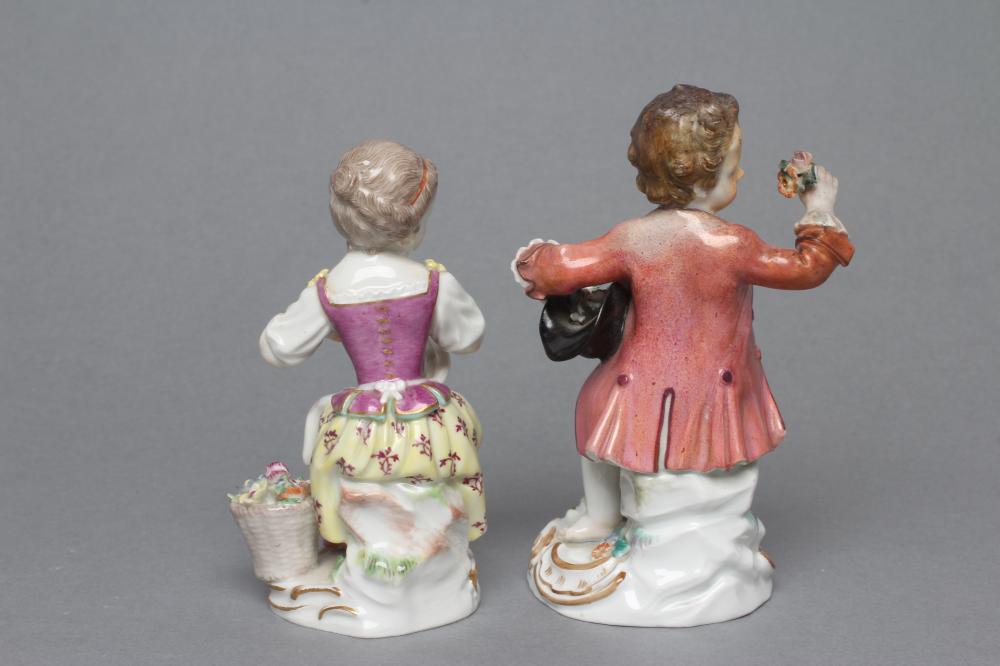 TWO MEISSEN PORCELAIN FIGURES, late 19th century, modelled as a young gardener in 18th century style - Image 4 of 5