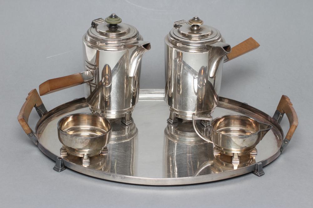 AN ART DECO FIVE PIECE CAFE-AU-LAIT SET, makers J. Dixon and W. Hutton & Sons, the coffee and hot