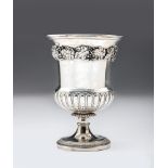 A GEORGE IV WINE COOLER, maker's mark WE, London 1821, the semi-ribbed campana pedestal urn with