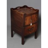 A GEORGIAN MAHOGANY TRAY TOP COMMODE, third quarter 18th century, the fascia with two cupboard doors